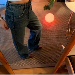 Mango Relaxed Wide-Leg Jeans in Dark Blue Wash